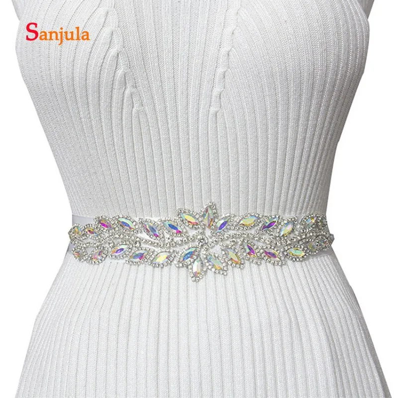 Colorful Crystals Shiny Bridal Belts White Sash Women Dress Accessories