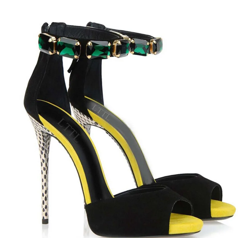 high heel green sandals