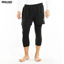 ARSUXEO 2 в 1 Для мужчин спортивные шорты для бега с 3/4 компрессионные колготки быстросохнущая дышащая тренировки шорты для бега Штаны