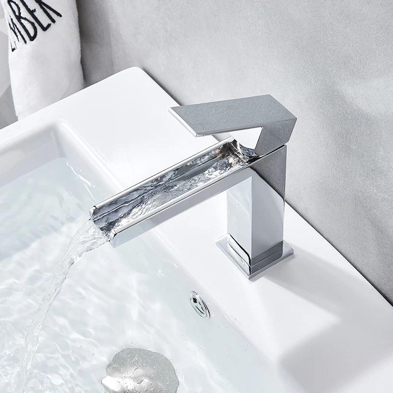 Смеситель для раковины водопад кран для ванной комнаты с одной ручкой смеситель для ванны длинный носик кран латунный кран для раковины Серебряный