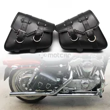 Motorcycle PU Leather Saddle Bags Luggage Black Left+Right Side Tool Bag For Honda Yamaha Harley Sportster XL 883 XL1200 Softail bjmoto brown motorcycle pu leather left right side saddlebag saddle bag luggage bag tool bags storage for harley sportster