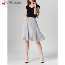 Летняя короткая женская плиссированная шифоновая юбка элегантная однотонная с высокой талией универсальная женская Юбка-миди Повседневная офисная уличная одежда