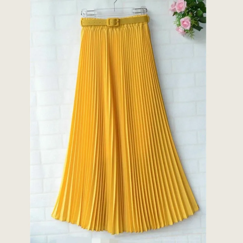 Шифоновая плиссированная юбка миди с высокой талией, плиссированная длинная Плиссированная юбка, Женская Однотонная юбка, весна-лето, Корейская