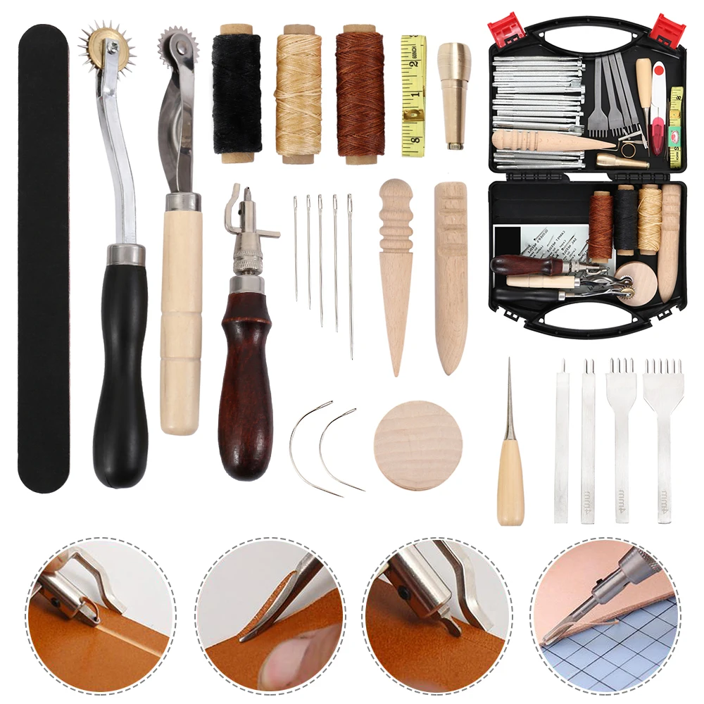 Professional Leather Craft Tools Kit Hand Sewing Stitching Punch ...