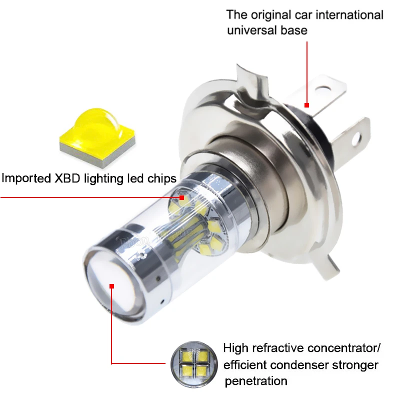 1 шт. 60 Вт яркий белый H4 HB2 9003 6000K с XBD чипы Светодиодный лампа для противотуманной фары дальнего света для автомобилей мотоциклов 12V 24V DC