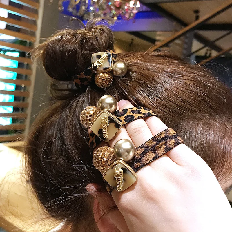 

New High Grade Female Hair Accessories Elastic Hair Bands Leopard Widen Fabric Hair Ties Both Use on Bracelet