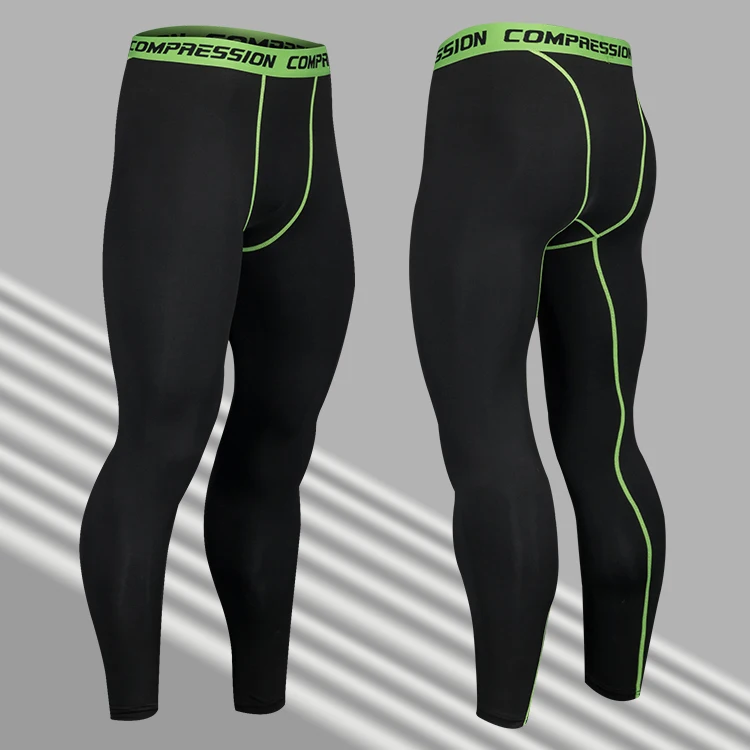 Мужские Спортивные Компрессионные брюки, тонкие облегающие мужские спортивные Леггинсы для фитнеса брюки, штаны для бега - Цвет: Black green line