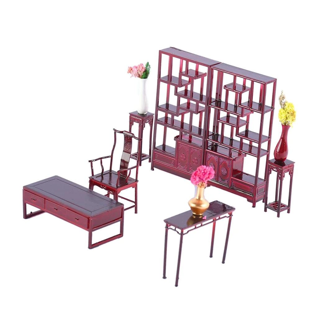 

11Pcs/Set 1:25 Chinese Style Teahouse Miniatures Furniture Set Model Building Kits Living Room Accessories DIY House Ornaments