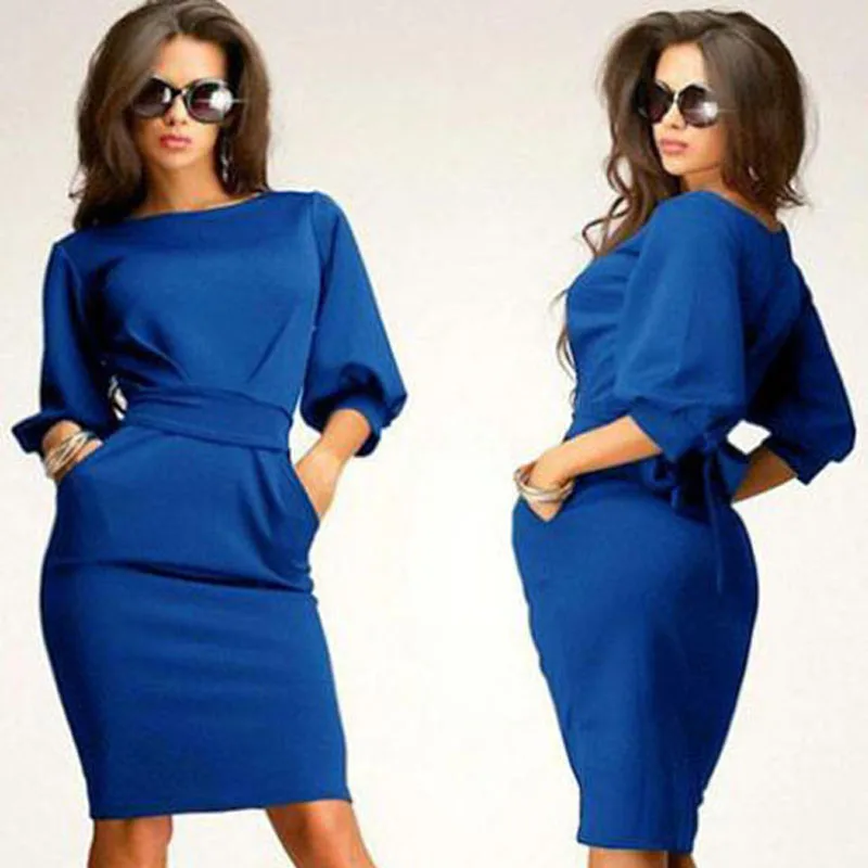 

Best Sale Womens Working Half Sleeve Dress O-Neck Sheath Casual Office Slim Dress winter dress party dresses vestido 2019#1