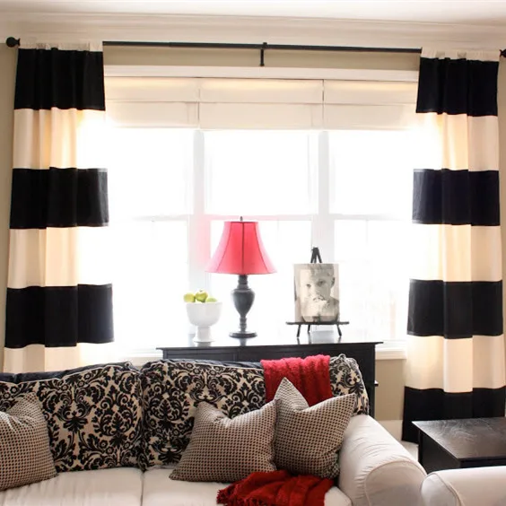 100% cotton black and white horizontal stripe curtain