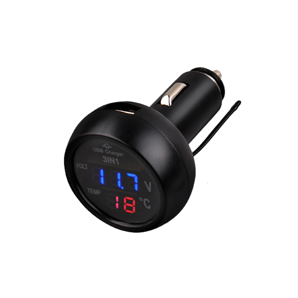 

3 in 1 Thermometer Car USB Charger Voltage Meter Monitor 2.1A For Mobile Phone