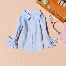 Г., блузка для маленьких девочек-подростков от 2 до 15 лет осенние Топы в полоску с длинными рукавами и отложным воротником для школьниц, Детские рубашки JW2426