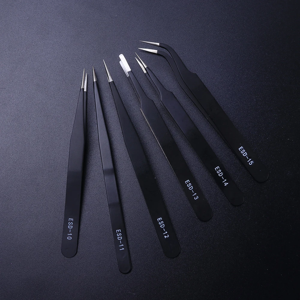 

6pcs Professional Black Stainless Steel Eyelash Tweezer Rainestone Clips Manicure Makeup Nail Art Decorations Tool SAESD10-15-1