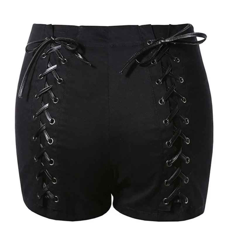 2018 Для женщин летние Высокая Талия джинсовые черные сзади на шнуровке галстук Дизайн пикантные Короткие Джинсы женские кисточкой шорты