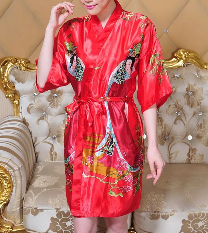 Горячая Распродажа модный ярко розовый женский шелковый халат из вискозы кимоно банное платье Ночная рубашка один размер цветок Xsz010D