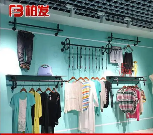 

Tie yi clothing store wall hanging rack for men and women hanger combination retro positive side display rack