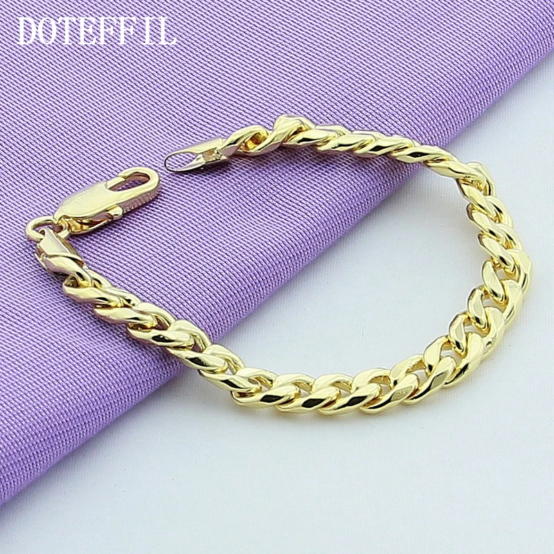 DOTEFFIL 24K золото 8 мм боковые цепи браслет для мужчин модные властные ювелирные