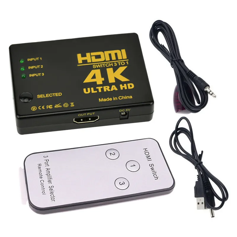 

3 Port 4K*2K HDMI Switch Switcher 3 in 1 Out Ultra HD HDMI Splitter IR Remote Control for DVD HDTV Xbox PS3 PS4