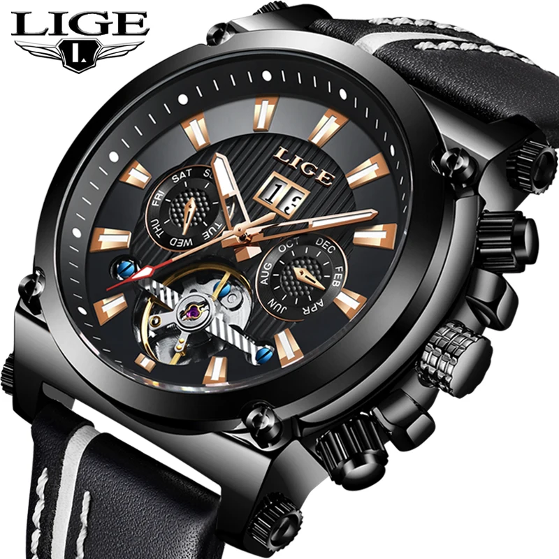 

2020 LIGE New Men's Mechanical Sports Watch Multi-Function Waterproof Brand Clock Luxury Luxury Watch Men Relogio Masculino