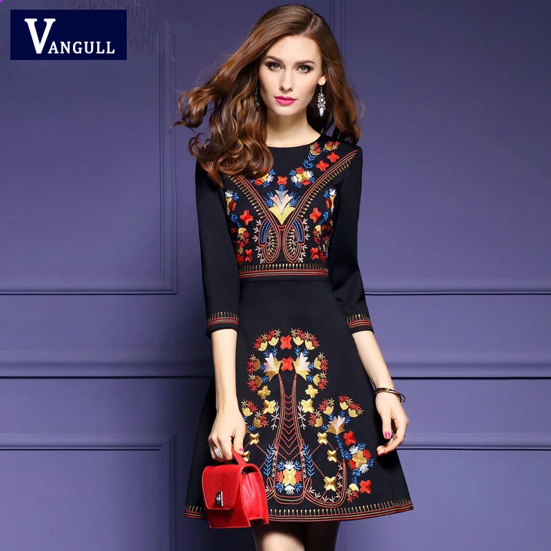 Vangull A Line Boho платья брендовые высокого качества винтажные женские 2018 новые черные