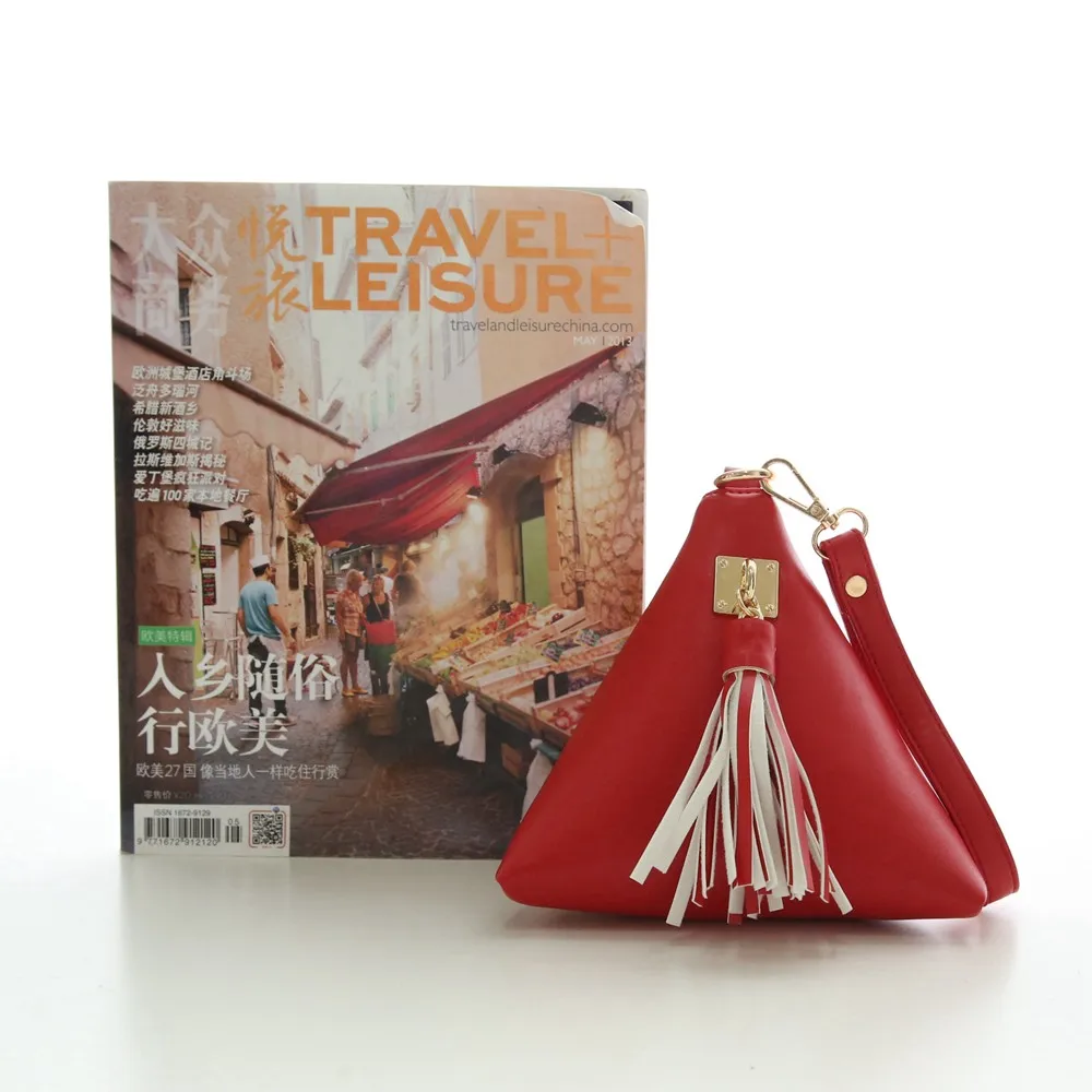 Triangle Shape Day Clutch Women Evening Bag PU Leather Wristlet Purses Tassel Small Handbags Herald Fashion New Arrivals (2)