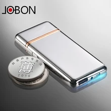 Jobon zhongbang charge briquet coupe-vent ultra-mince personnalisé lettrage usb cigarette électronique briquet
