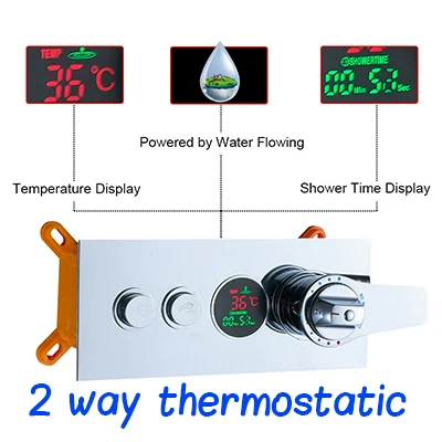 Цифровой Температура термостатический дисплей картриджи, клапан тройной смеситель клапан для ванной комнаты смеситель для душа душевая панель - Цвет: 2-way-thermostatics