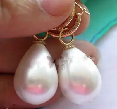 

women's Hot selling shipping******** LARGE 12x16MM DRIP WHITE SOUTH SEA SHELL PEARL DANGLE EARRING