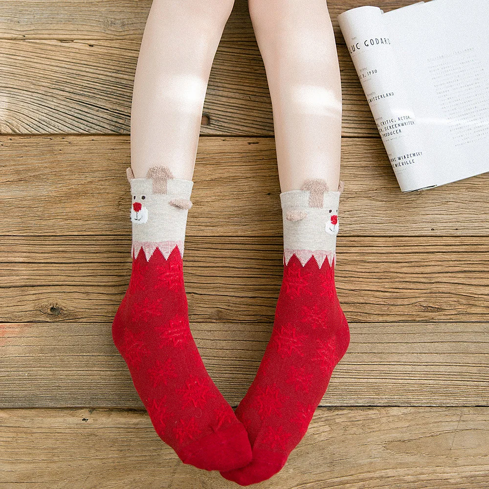Женские носки женские хлопчатобумажные носки разноцветные с принтом женские зимние Новогодние рождественские праздничные красные носки calcetines Рождественский подарок
