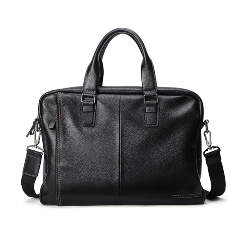 Новая модная мужская сумка из натуральной кожи, мужской портфель, большая вместительность, деловые сумки, мужские сумки через плечо, сумки для ноутбука - Цвет: Black
