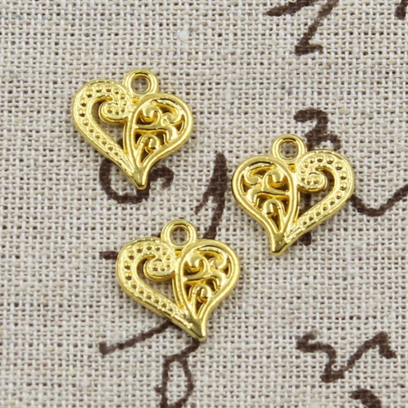 

30pcs Charms hollow lovely heart 15x14mm Antique pendant fit,Vintage Tibetan Gold,DIY for bracelet necklace