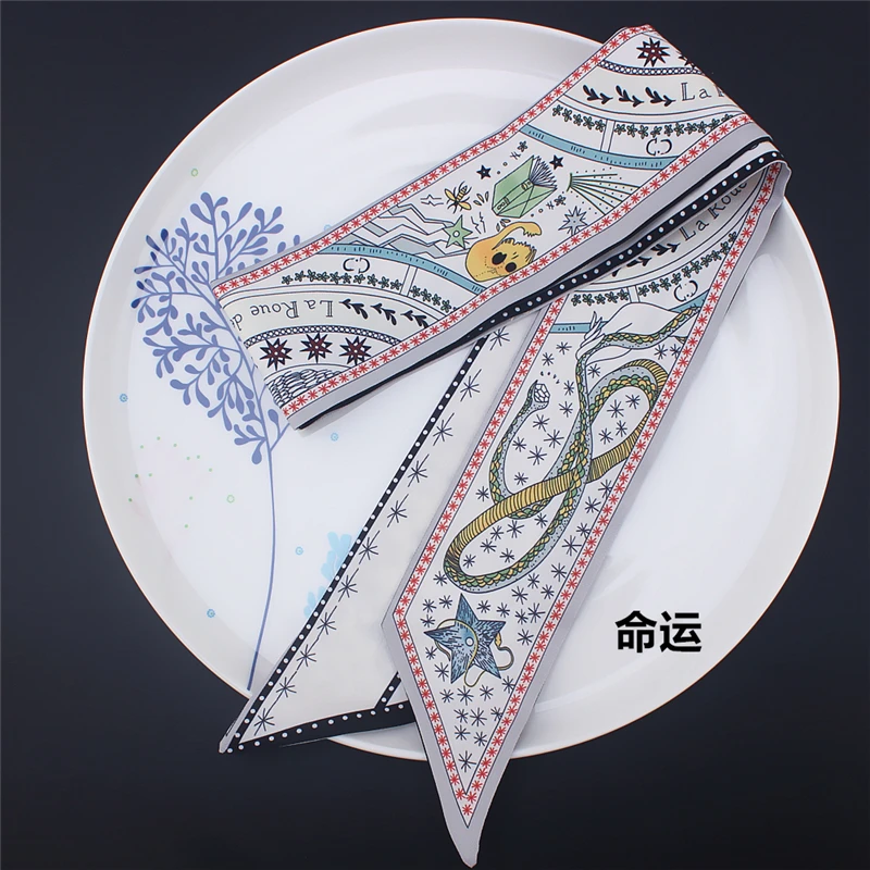 

Designer Brand Luxury Women Silk Scaef Double-sided double-sided printed twill silk ladies small ribbon tied bag small scarves