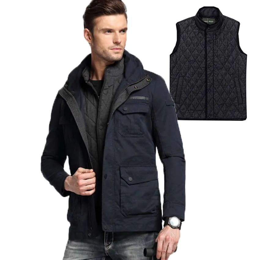 

2019 Mens Winter Windbreaker Jacket Coat Brand Men's Clothing Outwear Parkas With Detachable Vest Inner Keep Warm 258