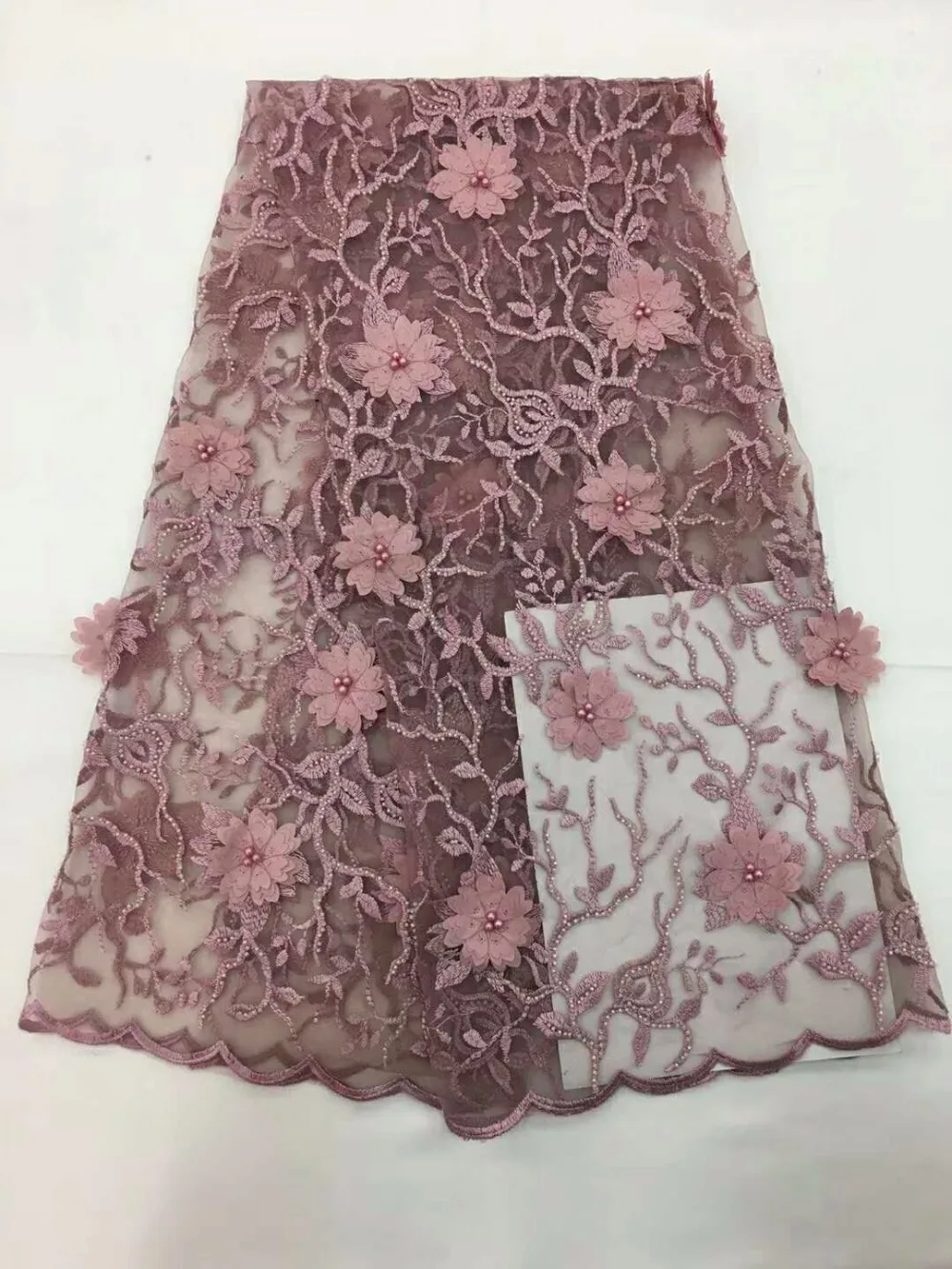 

Nigerian Lace Fabric 2018 High Quality Lace Pink 3d flower African Lace Fabric Embroidery French Lace Fabric For Bridal