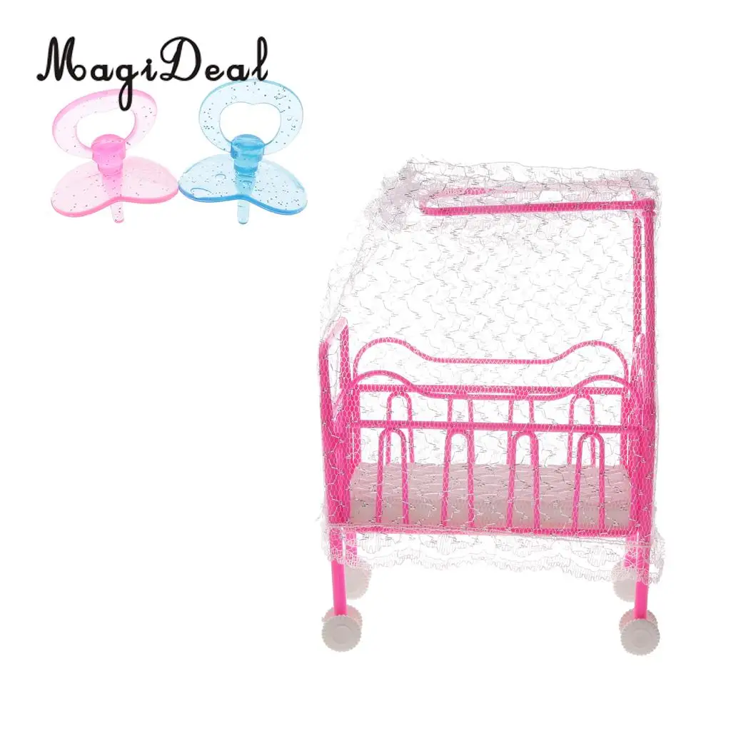 Plastic Cot Bed Pacifier Set Dollhouse Accessories for Dolls Baby Bedroom Dollhouse Furniture Kids Children Toys