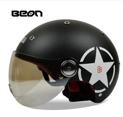 New arrival brand Beon vintage helmet Scooter motos motorbike capacetes retro motorcycle half face helmets - Цвет: matt white star