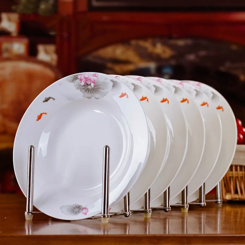 6pcs/set American Dining Room Ceramic Tableware Jingdezhen Bone China Porcelain Dinnerware 8*inch Deep Soup Dishes Decor Plates 4