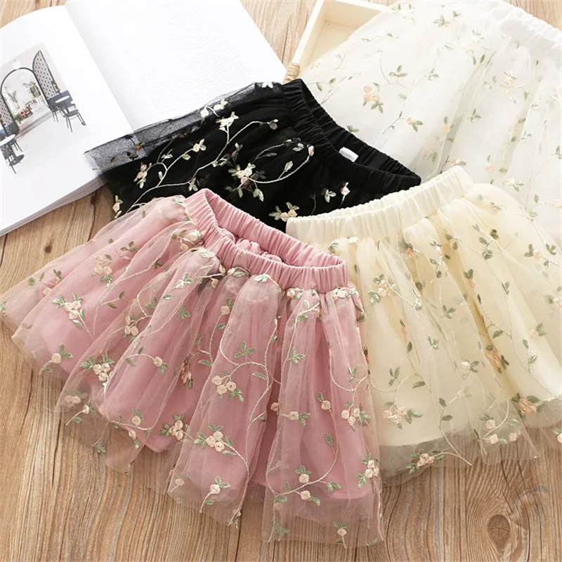 

Kids Baby Girl Tutu Skirt Embroidery Floral Fluffy Skirts For Children 2018 Summer Girl Clothes Princess Party Tulle Skirt 2-7Y