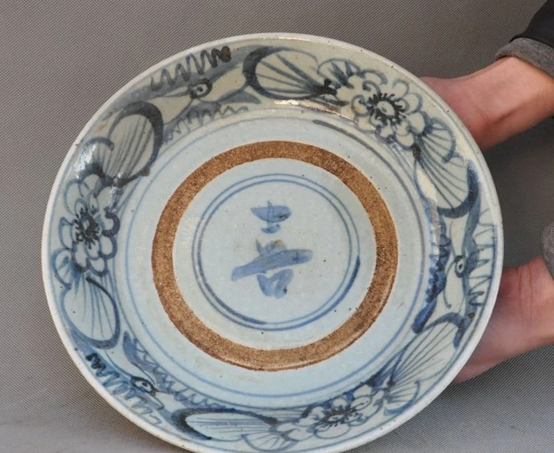 

10.5"old chinese Dynasty palace china Blue&white porcelain flower Tray Plate