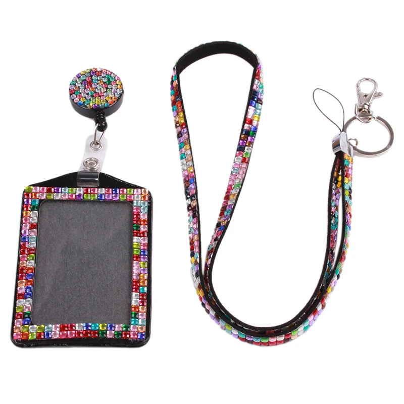 

Rhinestone Lanyard Sling 5 Colors Bus IC Card Holder Employee Identity Card Badge With Lanyard Hang Rope Card Holder 677576