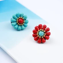 

Ethnic jewelry wholesale Thailand Slack wax rope braided copper beads flower ring 02