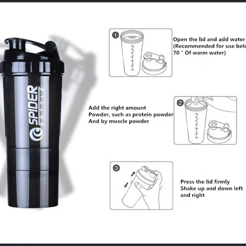 Creative Protein Powder Shaker Bottle Sports Fitness Mixing Whey Protein Water Bottle Sports Shaker for Gym Powerful Leakproof