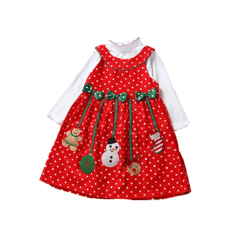 

Kids Baby Girls Girls Long Sleeve Dot Bow Dress Christmas Festival New Year Dress Snowman Corduroy  Dress & Bodysuit Set