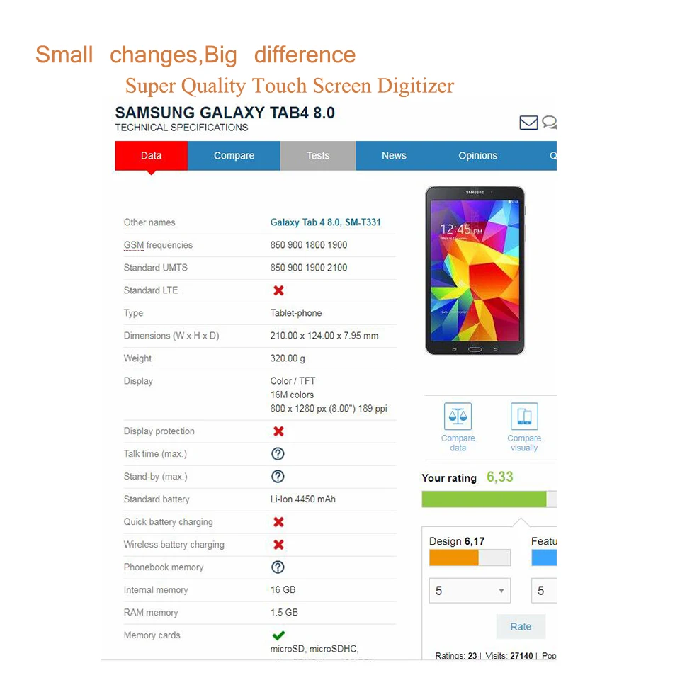 Для samsung Galaxy Tab 4 8,0 SM-T331 T331 LTE T335 Wifi SM-T330 T330 сенсорный экран дигитайзер стекло передней сенсорной панели сенсорный экран