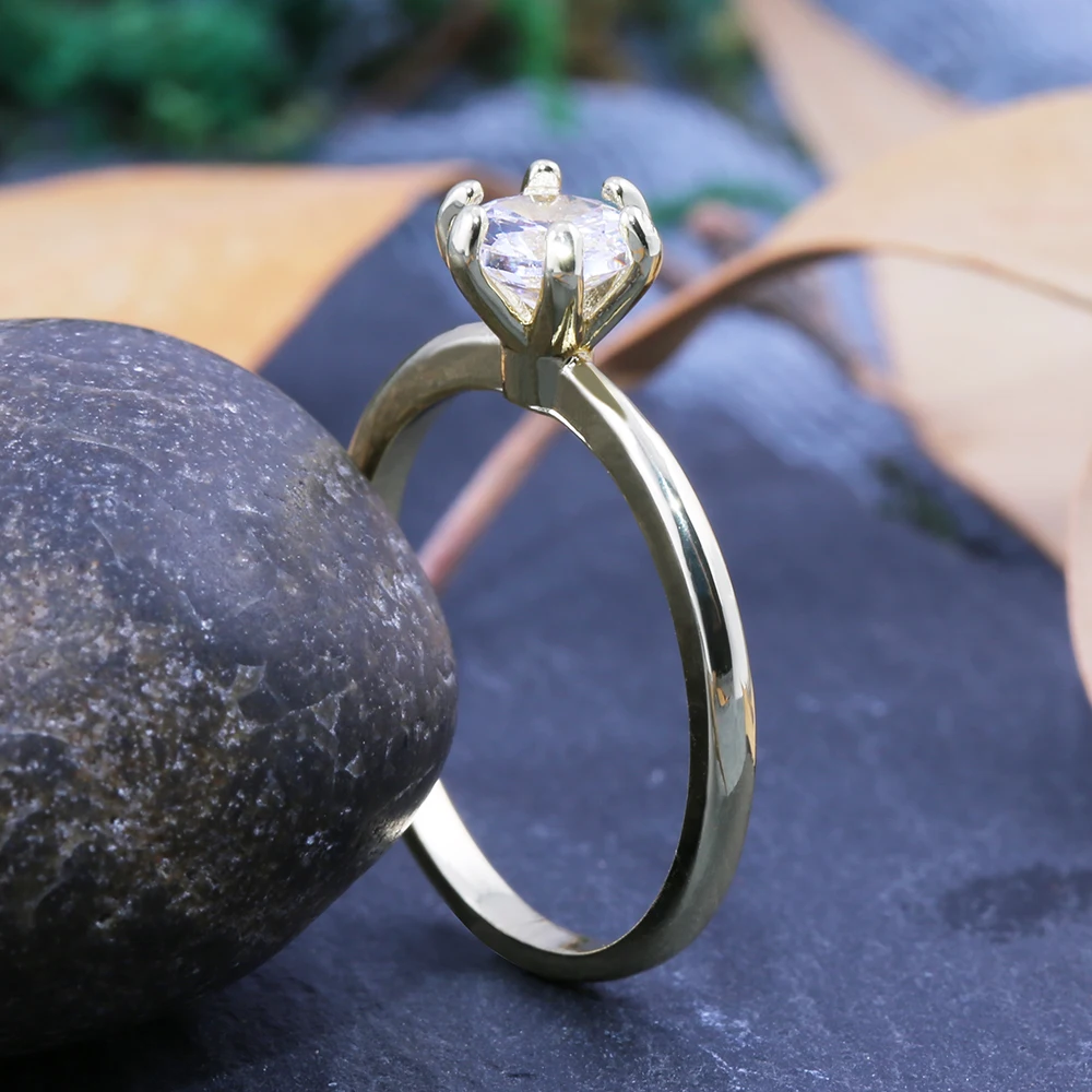 Huitan Solitaire классические обручальные кольца золотого цвета в форме цветка бутона, прозрачный кубический циркон, камень, романтическое Женское Обручальное Кольцо
