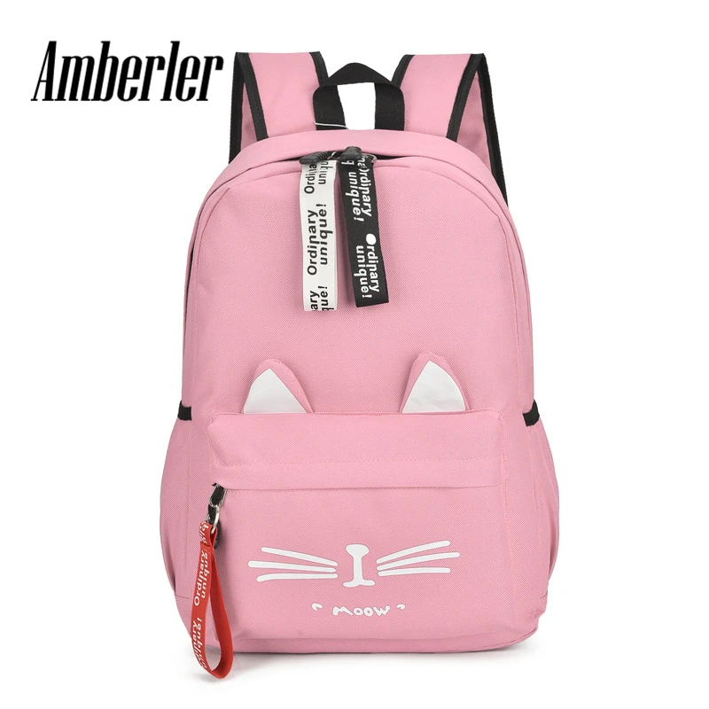 

Amberler Women Backpack Oxford Ladies Travel Bag Cat Design Students School Bags For Teenage Girls Large Capacity Waterproof Bag