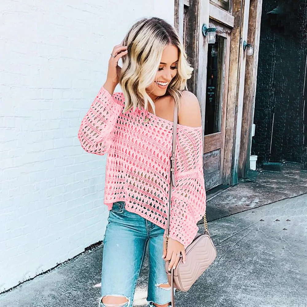 BellFlower O-Neck Sleeveless Solid Women Sweater  Crocheted Fishing Net Hollow Knitted Sweater Sexy Pullovers Blouse 2019