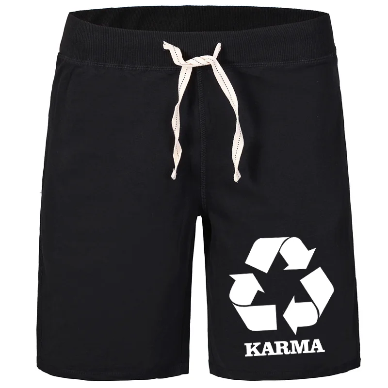 Современная мода Для мужчин шорты тренировки Карма рециркулирует Логотип классические дышащие однотонные хлопок модная для мужские высотой до колена брюки