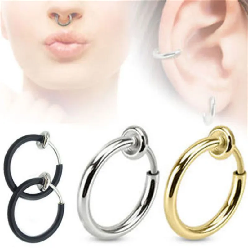 

Cool 3 Colors Fake Spring Action Non Piercing Nose Septum/Ear Cartilage Ring New