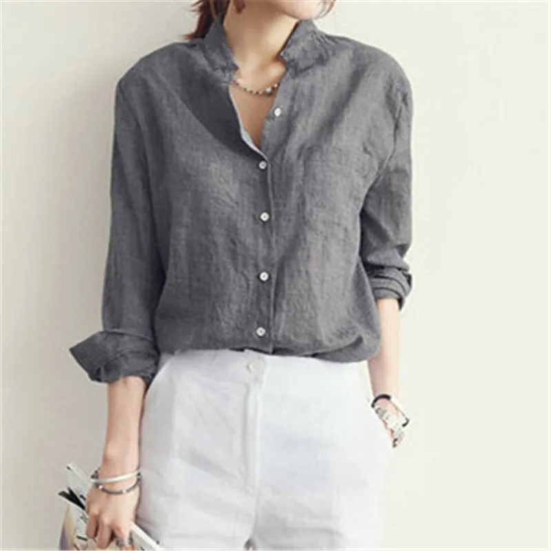 Sexy Thin Women Cotton Linen Blouse Shirt 2018 Spring
